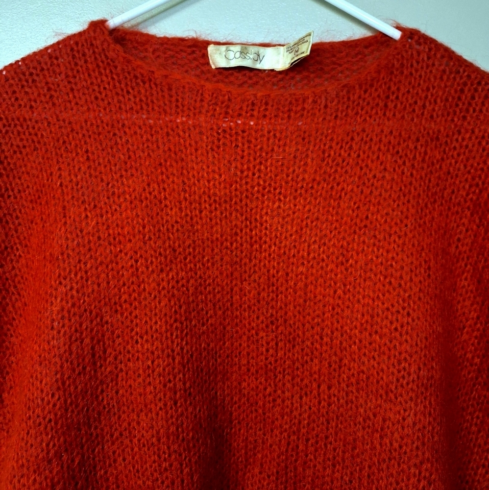 Vintage Cassidy Mohair Blend Cap Sleeve Oversize Crochet Knit Sweater Y2K Red - Picture 3 of 13